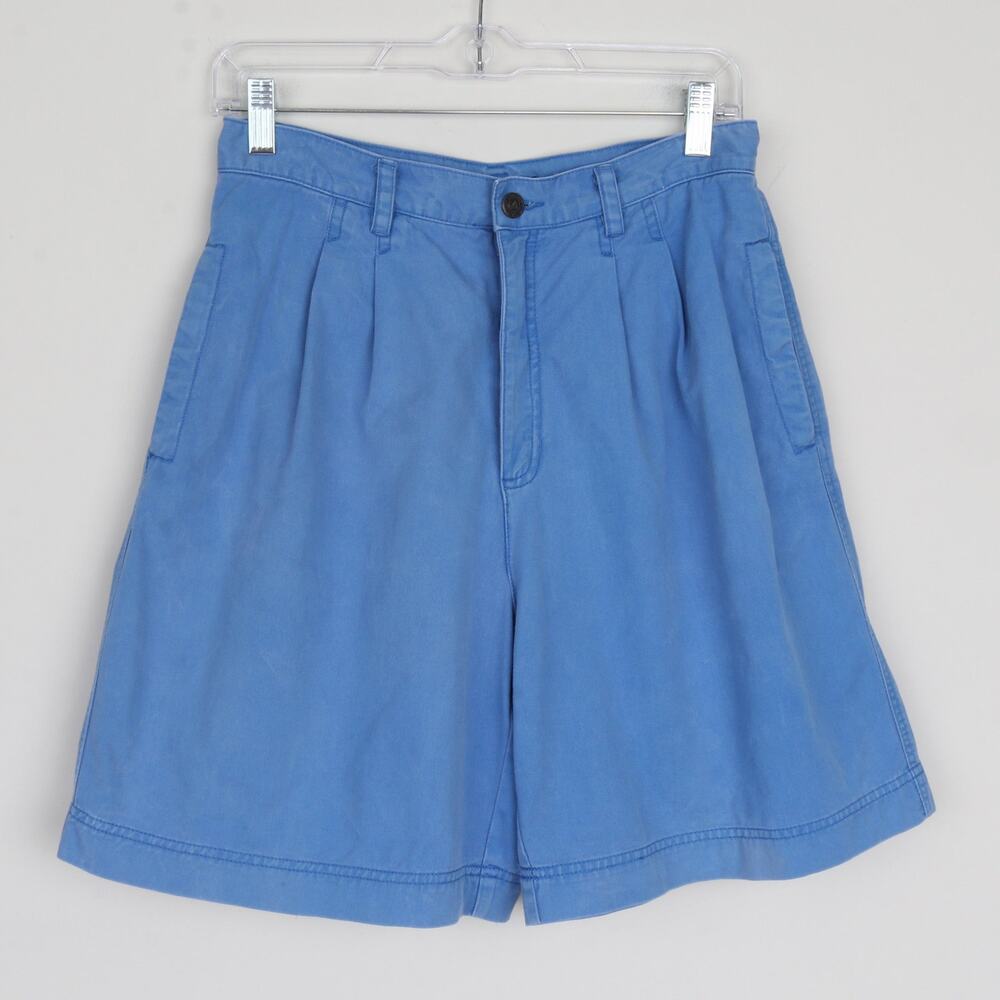 Vintage 90s LizWear Blue Cotton Pleated Long Trouser Shorts 8 - Picture 5 of 8